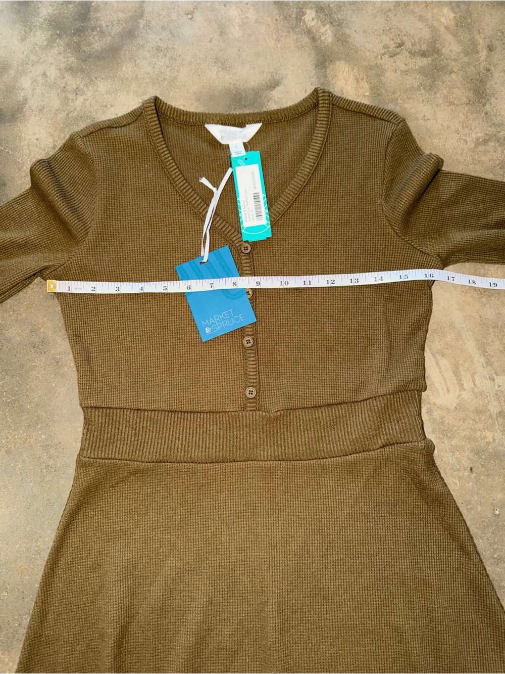 NWT Market & Spruce Stella Cozy Waffle Knit Henley Dress Olive Green S - Picture 6 of 9